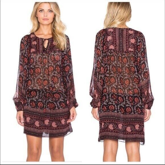 Ulla Johnson Dresses & Skirts - Ulla Johnson Dress Women Size 2 Burgundy Floral Silk Long Sleeve